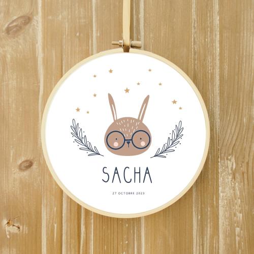 CADRE TAMBOUR A BRODER PERSONNALISE - PETIT LAPIN LUNETTES - SACHA