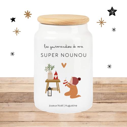 POT À GOURMANDISES NOEL  BEBE PERSONNALISABLE  - SUPER NOUNOU SUPER TATA - JOYEUX NOËL